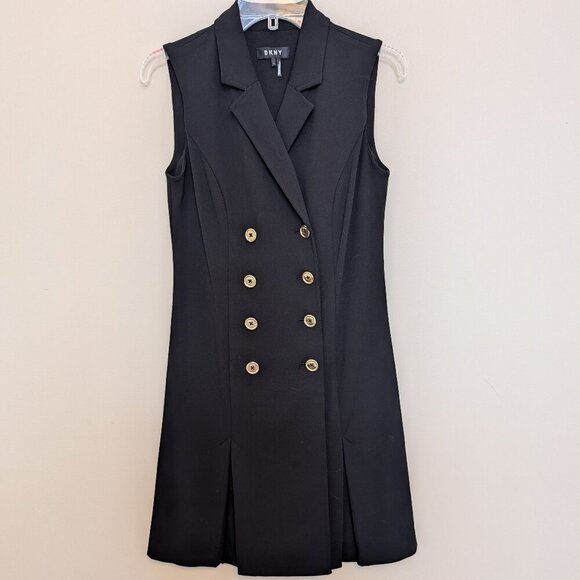 DKNY Dresses & Skirts - DKNY double-breasted mini dress 4 sleeveless blazer gold buttons EUC Y2K